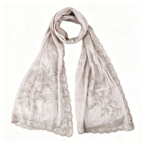 WJ115  Plain Embroidered Scallop Edge Sea Island Silk Hijab