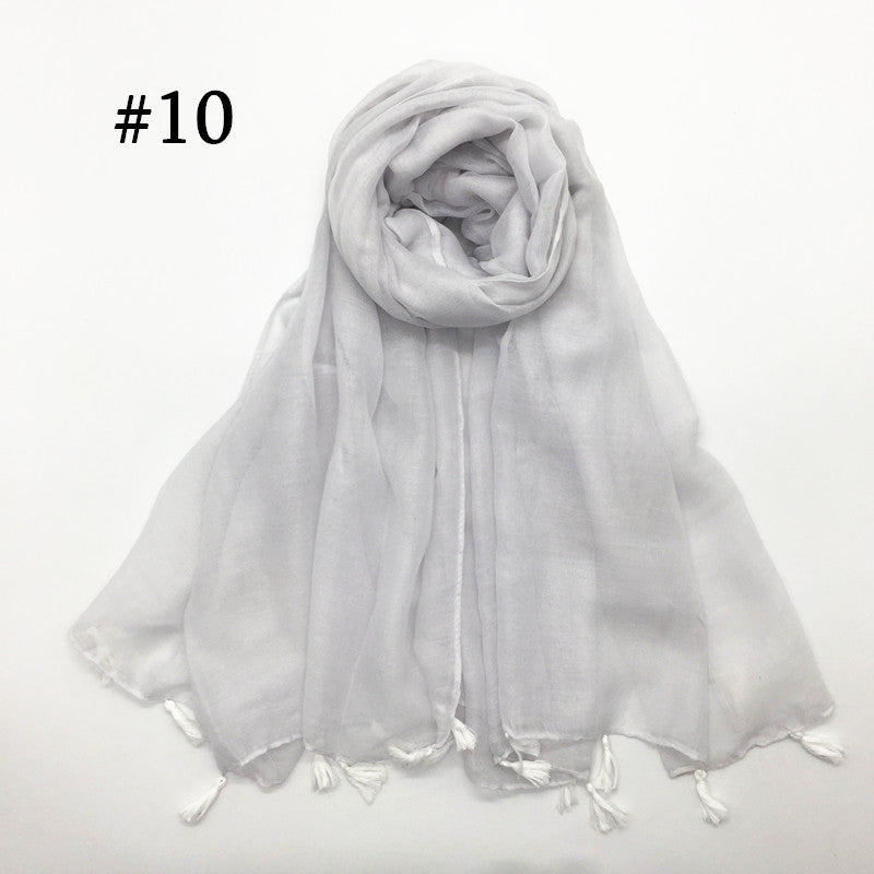 ND06  Plain Polyester Flat-Finish Tassel-End Hijab
