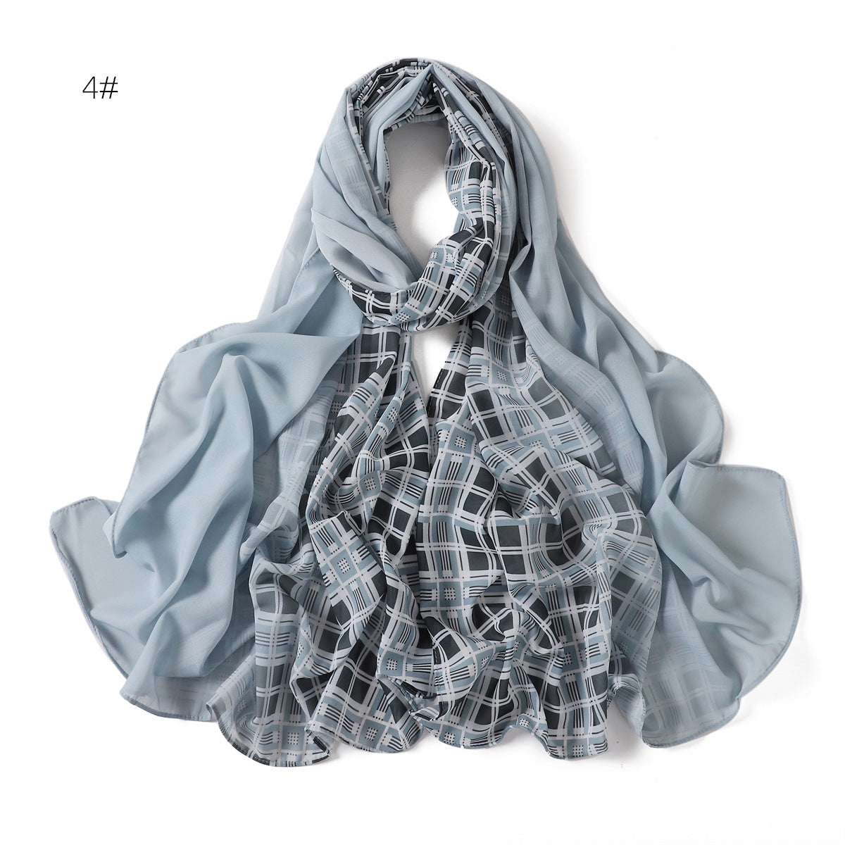 YZ209 Pearl chiffon solid color plus plaid hand-painted gradient gauze scarf sunscreen shawl hijab  hijab/tudung  printed hijab  printed scarf