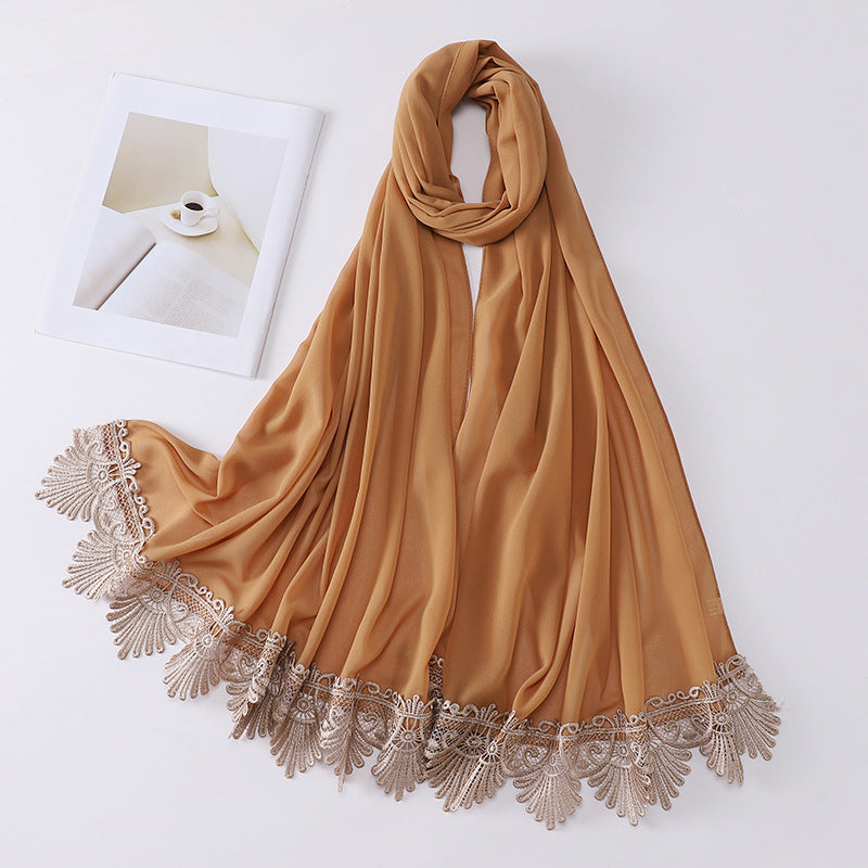 MSL229 plain lace edge hijab scarf