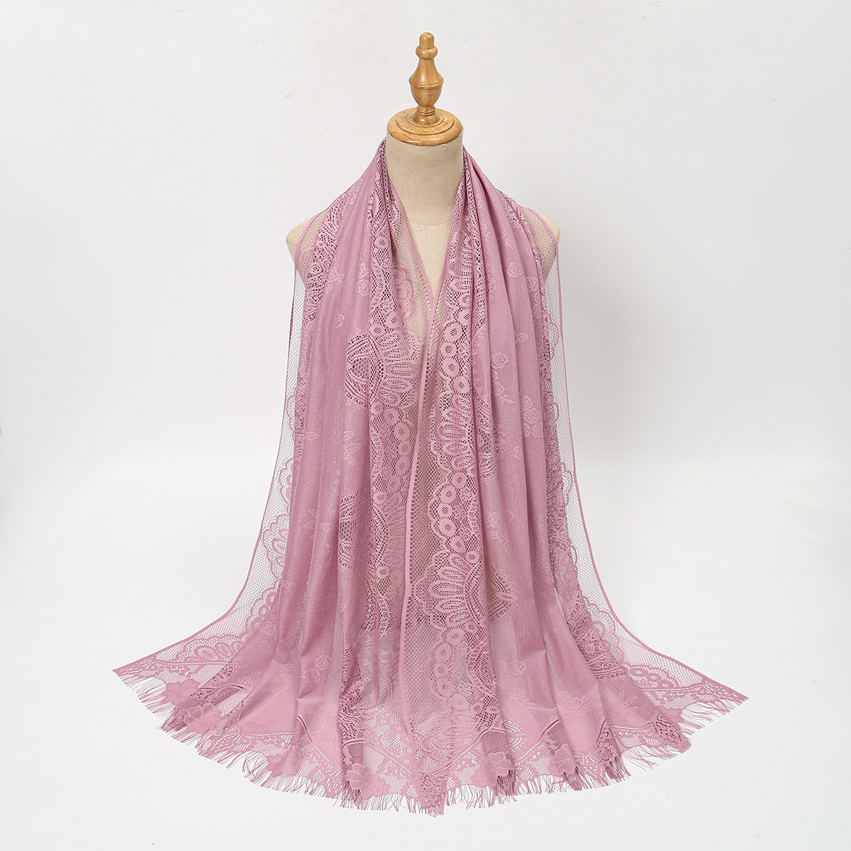 VE160  Plain Polyester Water Wave Cutout Lace Fringe Hijab