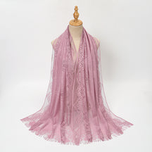 VE160  Plain Polyester Water Wave Cutout Lace Fringe Hijab