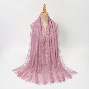 VE160  Plain Polyester Water Wave Cutout Lace Fringe Hijab