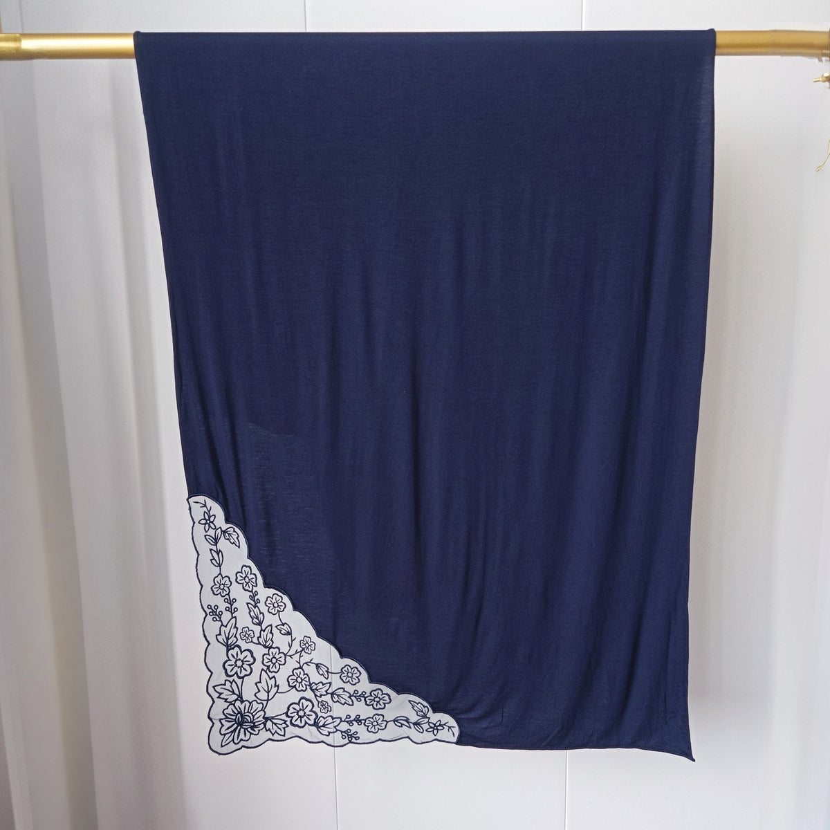 JBCX001  Plain Bamboo Fiber Jersey Hijab with Embroidered Lace