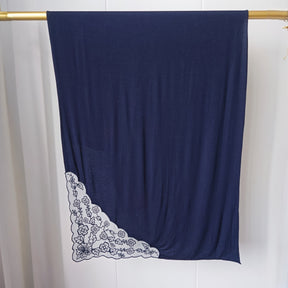 JBCX001  Plain Bamboo Fiber Jersey Hijab with Embroidered Lace