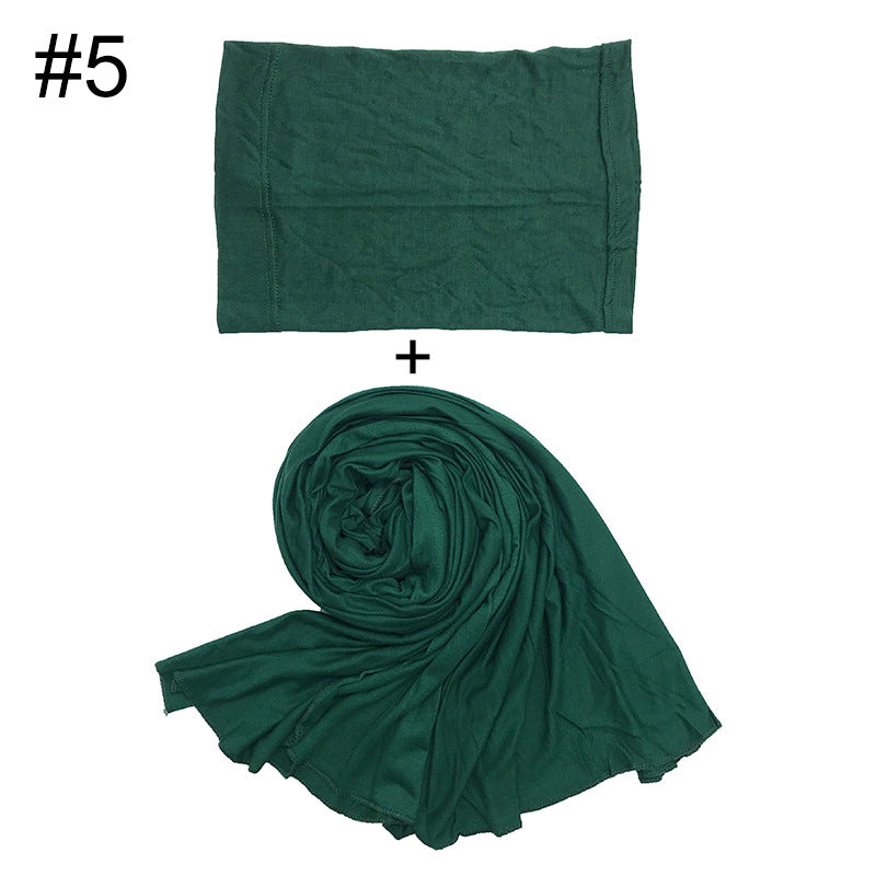 ND474  85*185cm Large Size Plain Mercerized Cotton Soft Jersey Hijab with Undercap Set