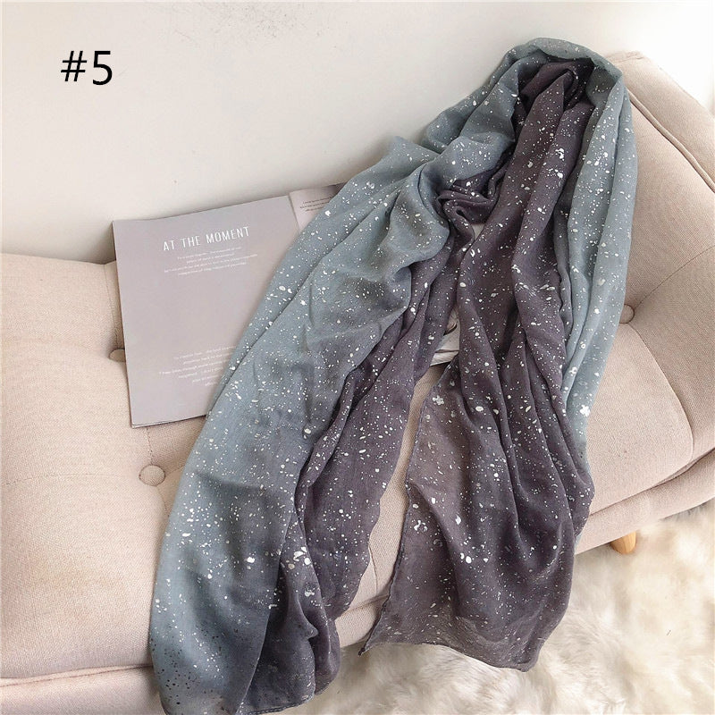 ND406 Cotton and linen solid color silver hot dot gradient color scarf hijab  hijab/tudung  printed hijab  printed scarf  Gradient