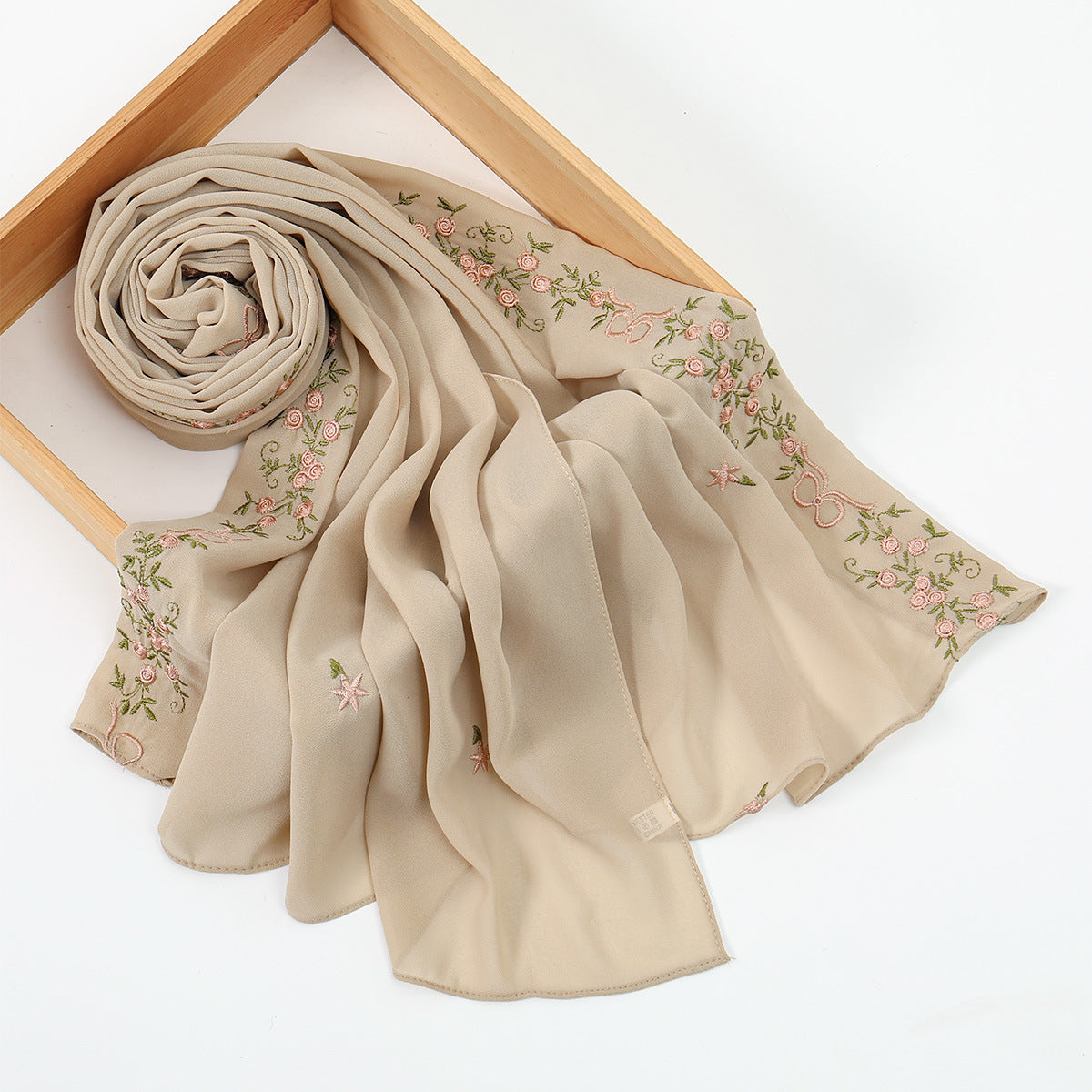 VE122  High-Quality Plain Elastic Chiffon Hijab with Embroidery