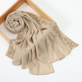 VE122  High-Quality Plain Elastic Chiffon Hijab with Embroidery