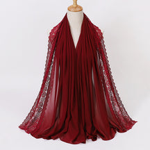 珍珠 边 Plain Chiffon Lace Hijab - Color Option