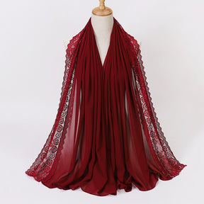 珍珠 边 Plain Chiffon Lace Hijab - Color Option