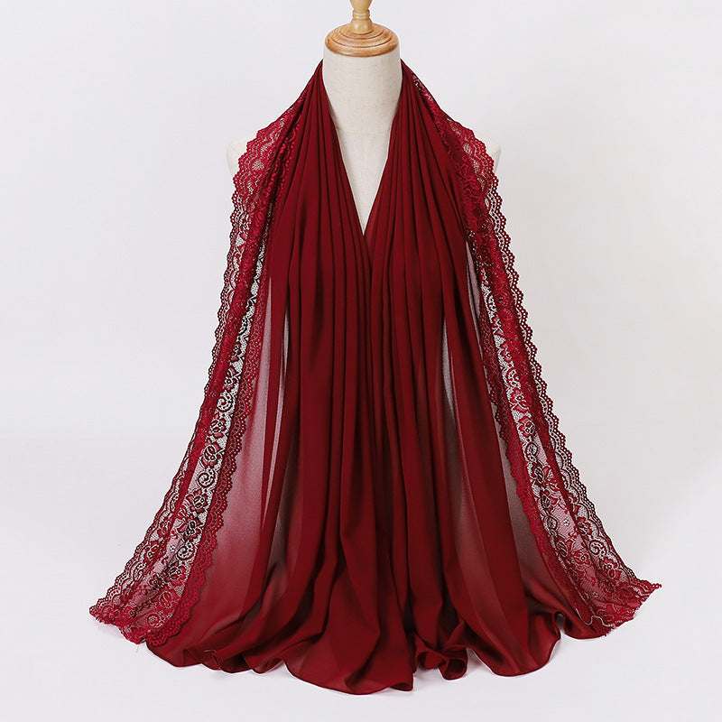 珍珠 边 Plain Chiffon Lace Hijab - Color Option