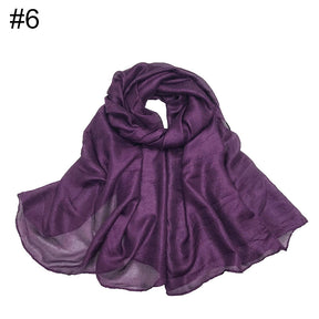 ND479 Linen Solid Color Faux Silk Soft Turban Shawl Scarf