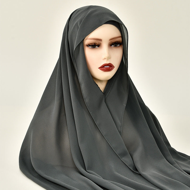 VS911 Solid Color Chiffon Hijab with Undercap Instant Hijab and Magnet Buckle, Anti-Fall All-Match Scarf