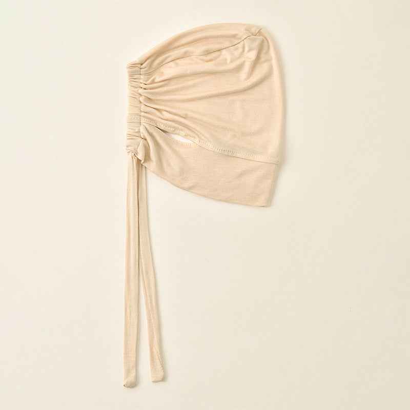 MSL139  Drawstring Plain Mercerized Cotton Hijab Cap - with Ear Openings