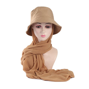 JM42 Solid color sun protection shawl 2 pieces chiffon fisherman hat fashionable flat bottom sun hat