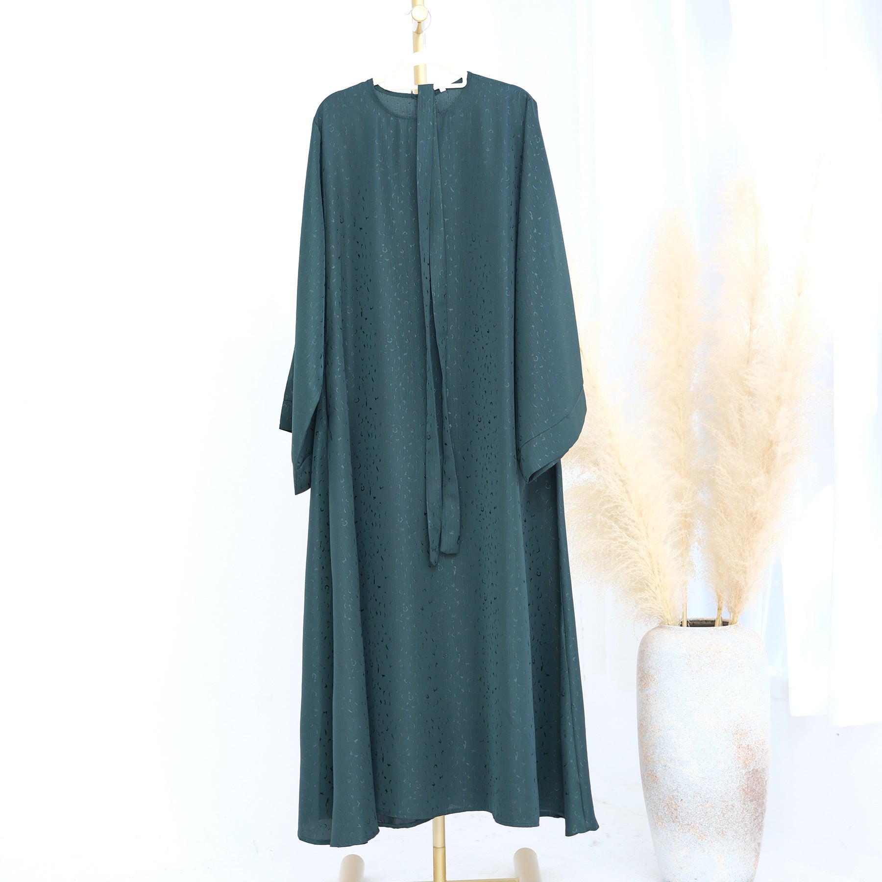 LRDB010+LRDB011  Fashion Print Elegant Cardigan Dress with Hijab Two-Piece Set