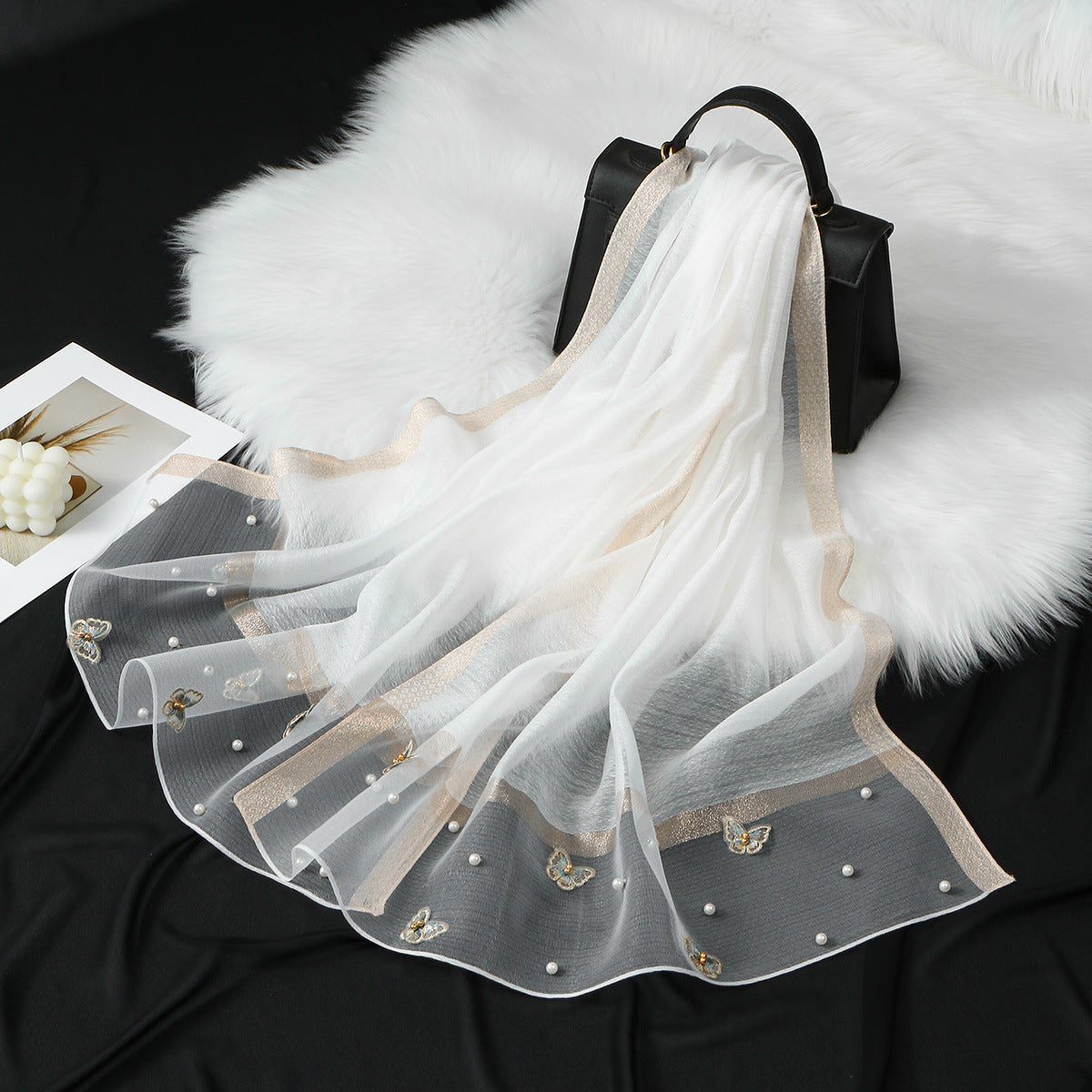 MZ070,71,72  Organza Pearl-Studded Women’s Sun Protection Scarf
