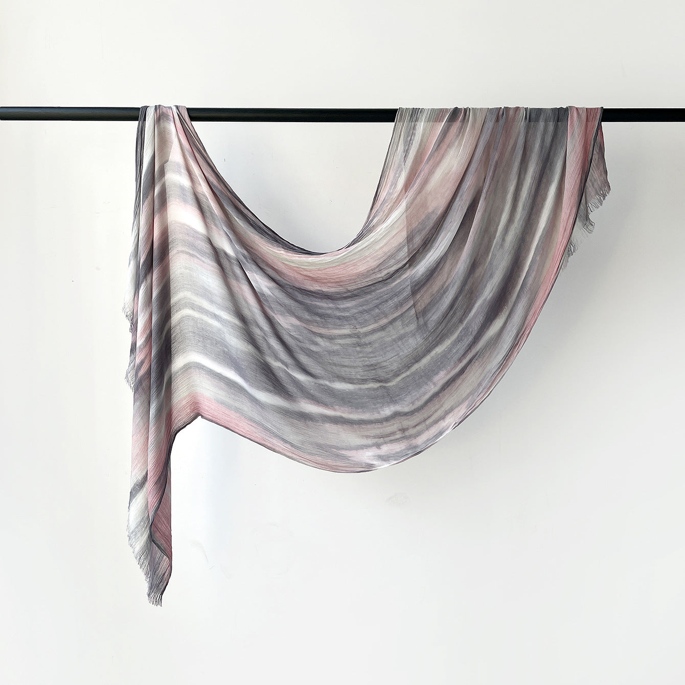 SS007  Gradient Rainbow Collection Short Tassel Crinkled Hijab