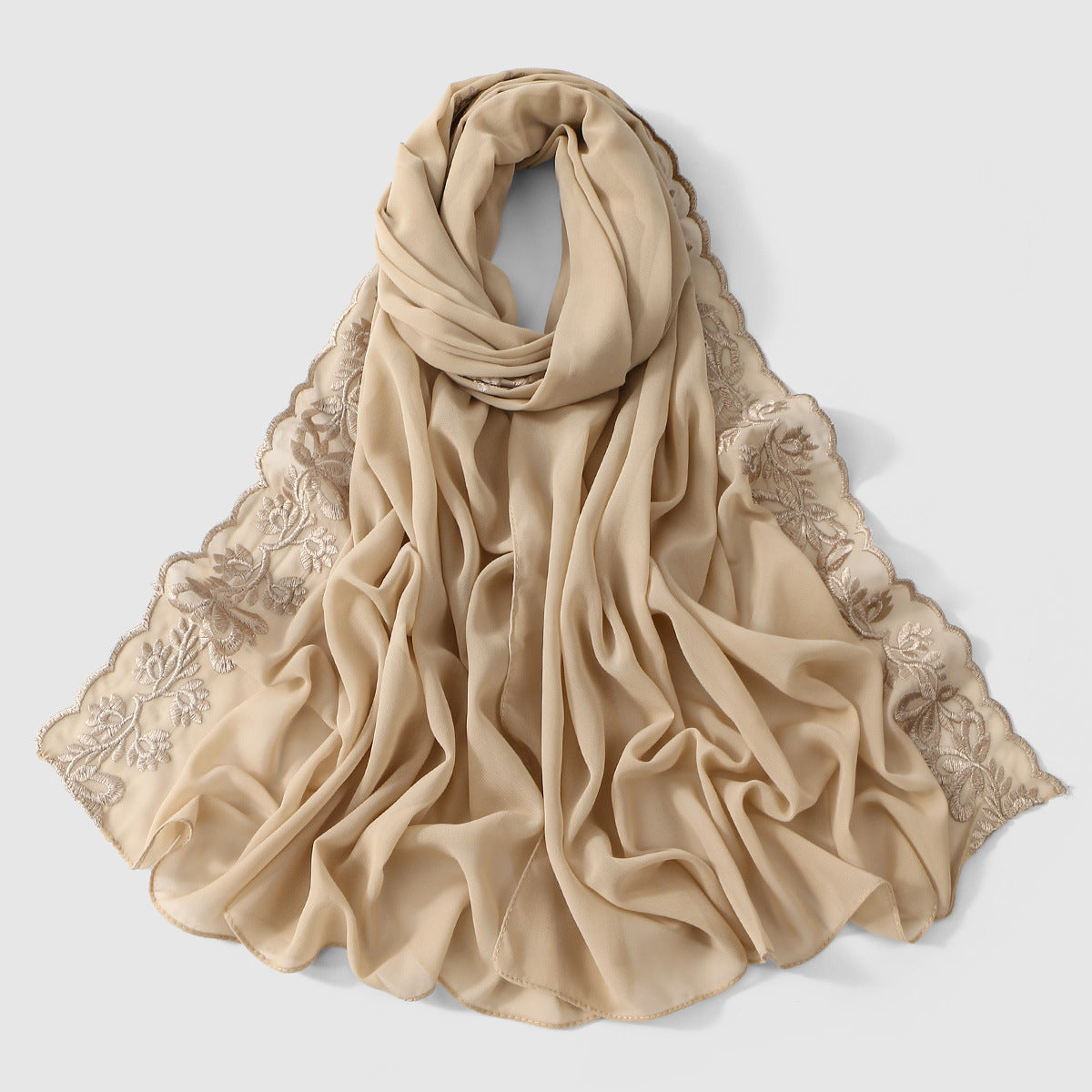 VE139  Stylish Butterfly Embroidered Chiffon Hijab