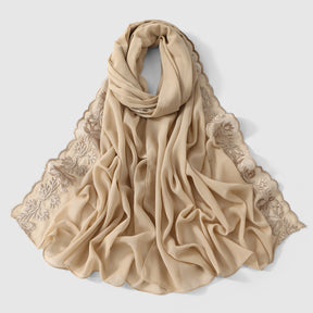 VE139  Stylish Butterfly Embroidered Chiffon Hijab