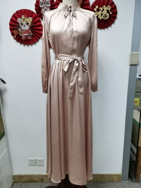 21662  Elegant Long Sleeve Tie-Waist Flowy Abaya Dress