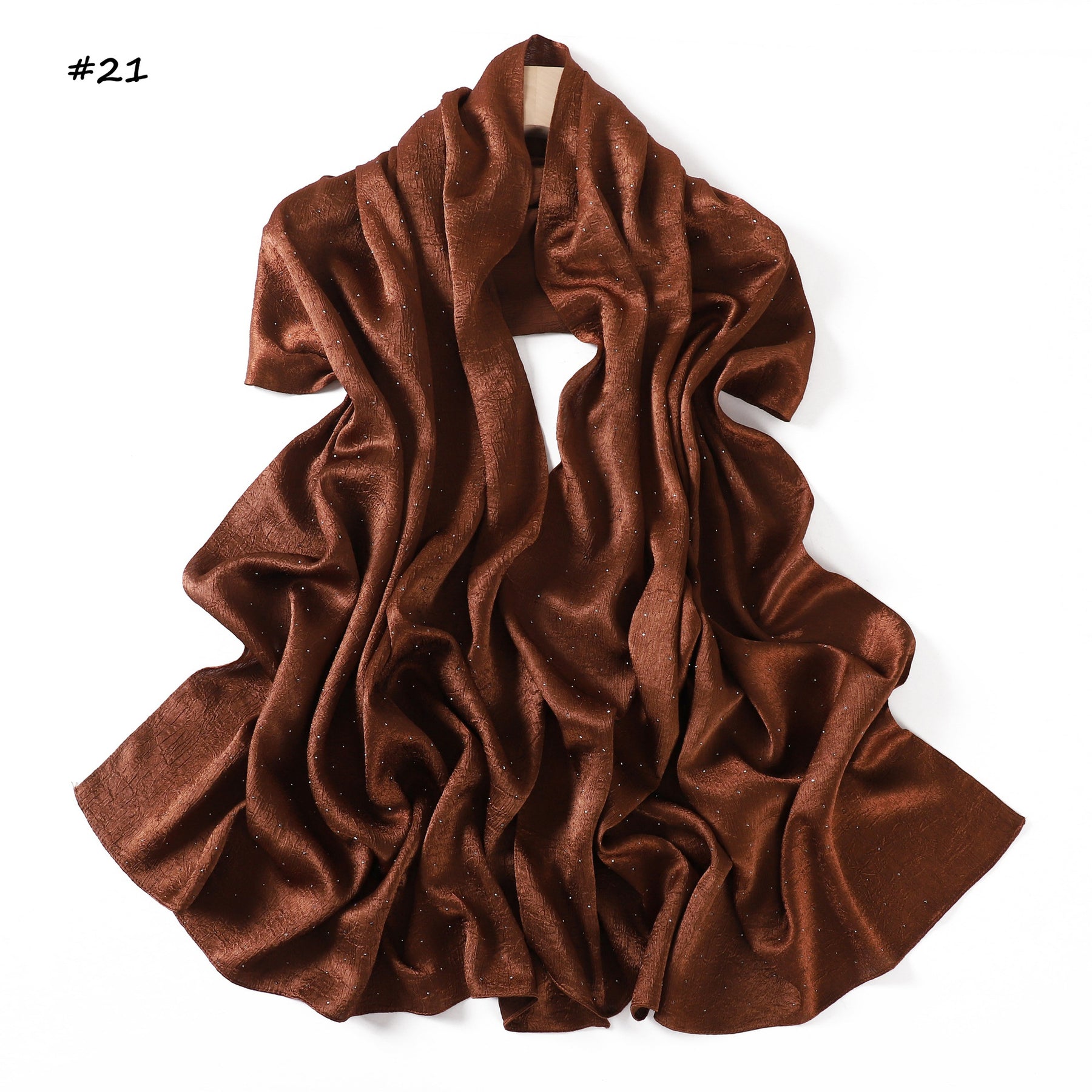 YZ325  Plain Hotfix Rhinestone Crinkled Satin Hijab
