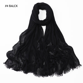 YZ28 Women's pleated solid color rayon two-end shawl breathable soft scarf