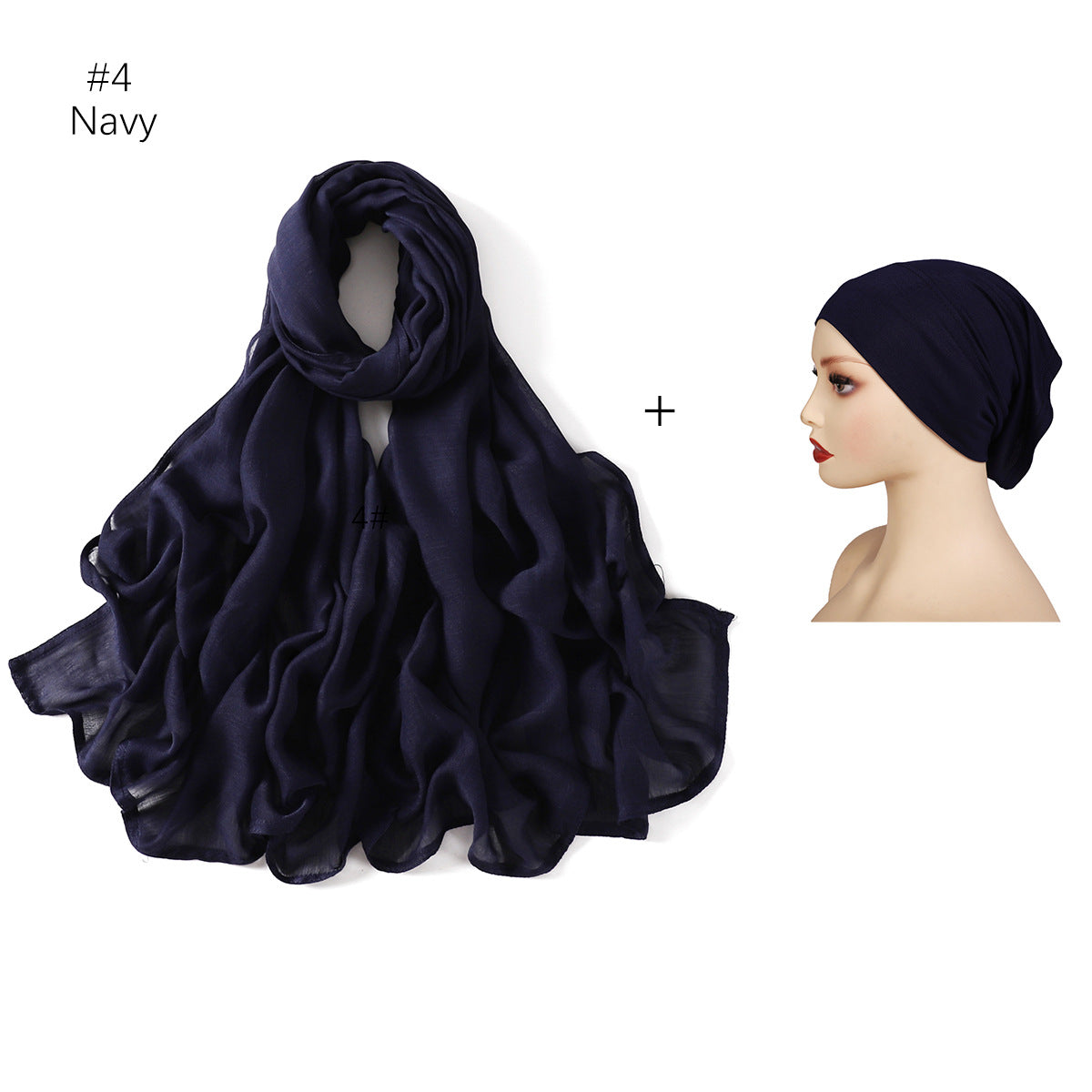 YZ235  Wide Edge Thin Modal Large Size Hijab/Scarf With Cap Set