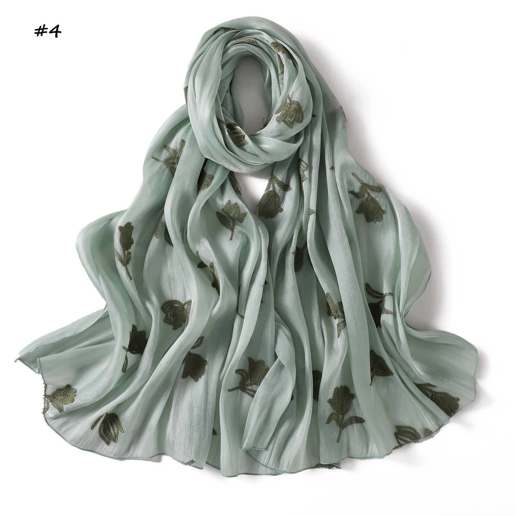 YZ330  Plain Sea Island Silk Embroidered Satin Hijab