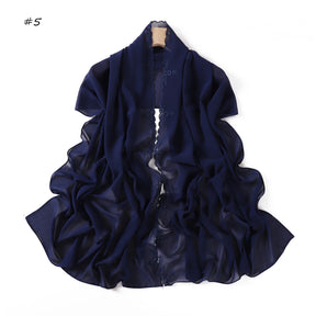 YZ336  Plain Solid Hijab with Flower Embroidered Chiffon