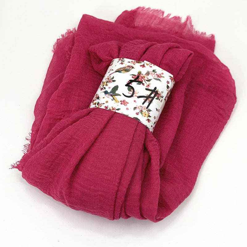 WJ01  Plain Seersucker Crinkle Fringe Edge Large Hijab