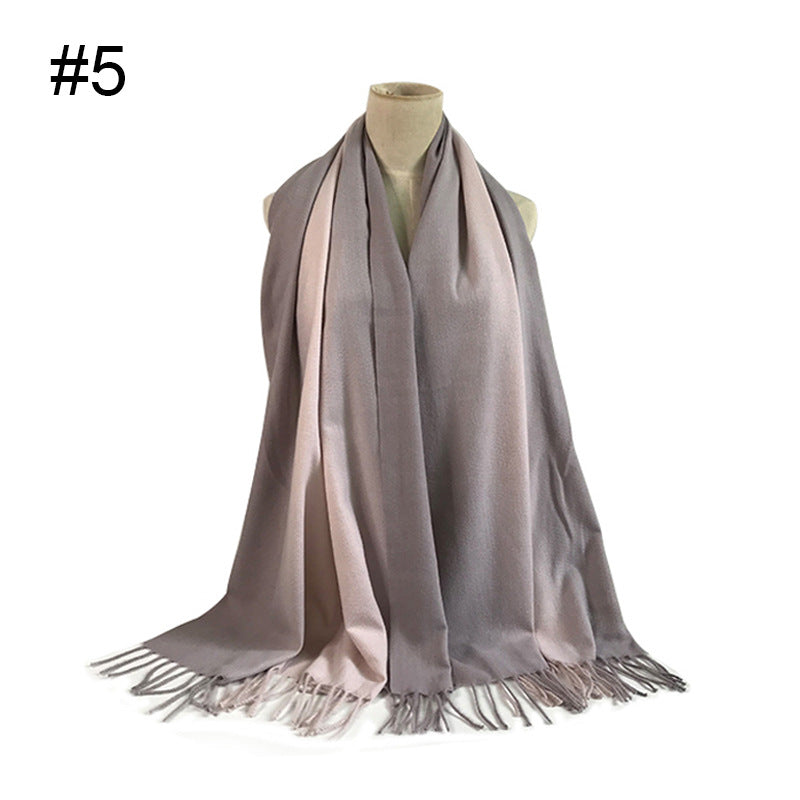 ND307 Women's scarf solid color gradient imitation cashmere large size scarf hijab  hijab/tudung  printed hijab  printed scarf  Gradient