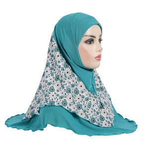 H326 Crystal linen splicing printed chiffon instant hijab