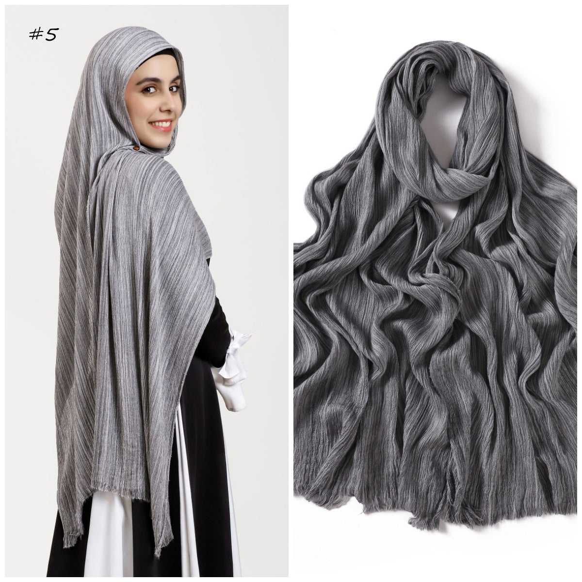 YZ319  Plain Vertical Stripe Modal Crinkle Fringe Hijab