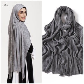 YZ319  Plain Vertical Stripe Modal Crinkle Fringe Hijab