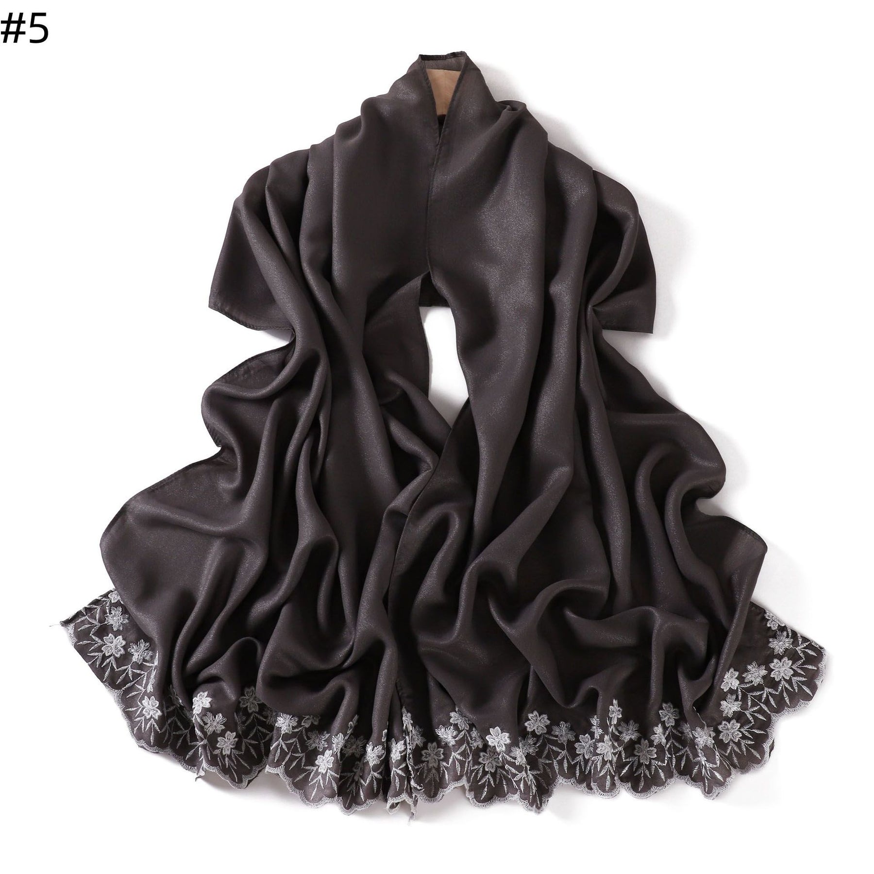 YZ339  Plain Embroidered Ends Shimmer Chiffon Hijab