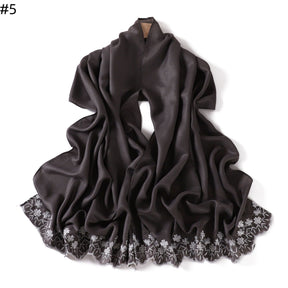 YZ339  Plain Embroidered Ends Shimmer Chiffon Hijab