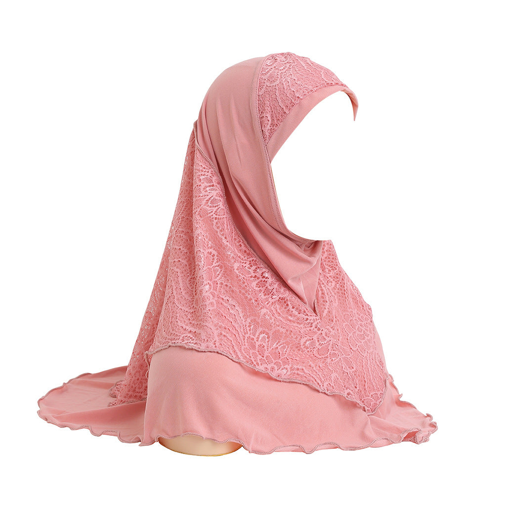 H126 Lace splicing plain instant hijab