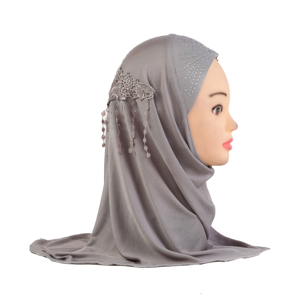 H046 lace stamping rhinestone plain instant hijab