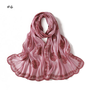 YZ343  Sequin Floral Embroidered Lace Trim Breathable Hijab