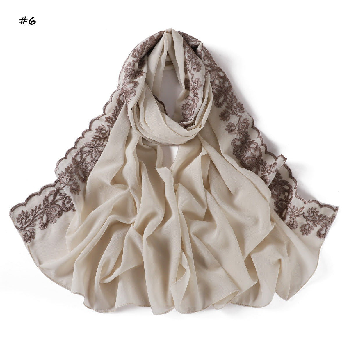 YZ315  Plain Chiffon Butterfly Embroidery Pearl Lace Hijab