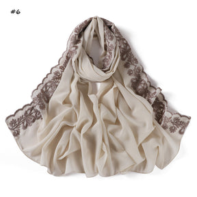 YZ315  Plain Chiffon Butterfly Embroidery Pearl Lace Hijab
