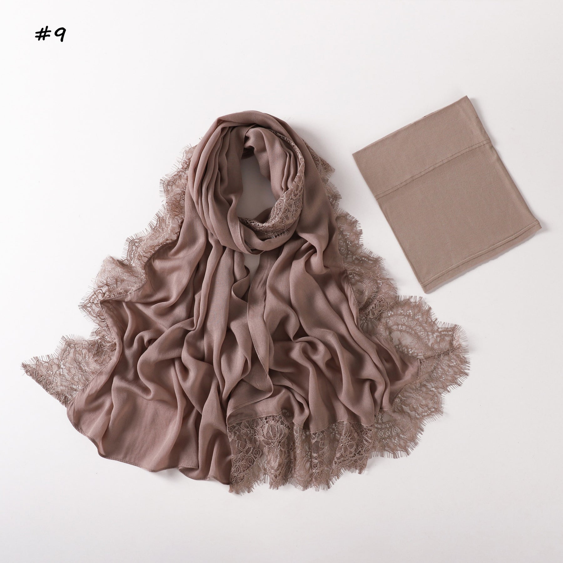 YZ347  Plain Modal Lace Hijab + Mercerized Cotton Tube Cap Set