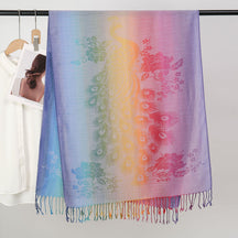 YF0438  Colorful Jacquard Soft Polyester Tassel Long Scarf