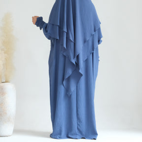 LR616+HJ908  Plain Polyester Batwing Dress + Hijab Set
