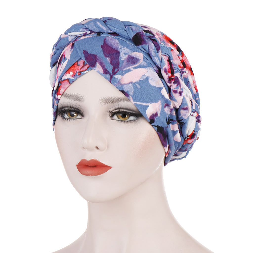 TJM-花布短辫 printed Milk silk hijab turban hat