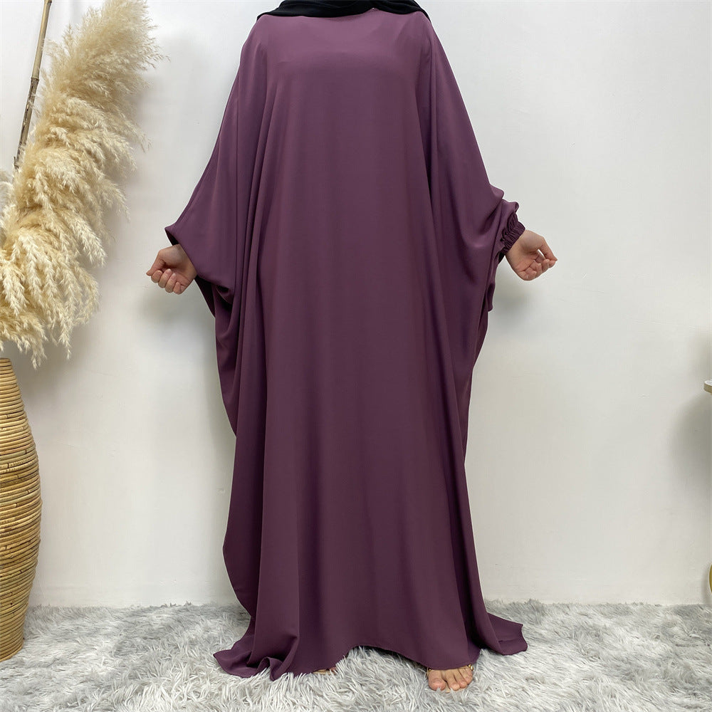 6689 plain Batwing sleeve muslim abaya dress