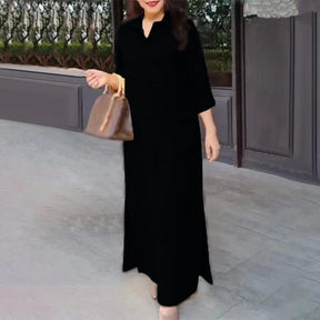 S010 Spring Autumn Plain Lapel Long Sleeve Loose Long Dress Abaya
