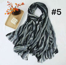 SS017  Striped Tie-Dye Modal Crinkle Hijab with Short Fringe